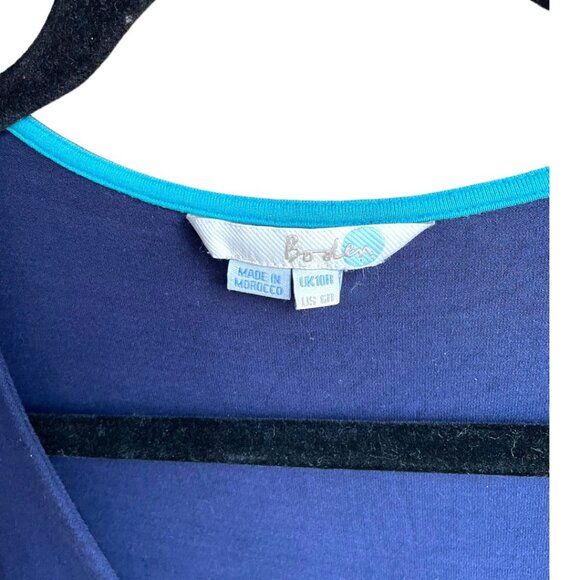 Boden Size 6R Navy Blue 3/4 Sleeve Fixed Wrap V-Neck Jersey Dress - Picture 3 of 6